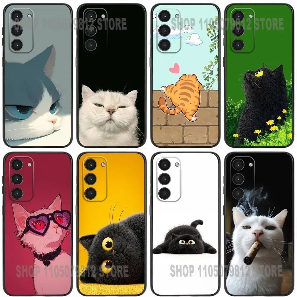 

Funny Cute Cat Phone Case For Samsung Galaxy A20,21s,22,31,32,52,53,72,73,80,91 Soft Silicone Black Cover