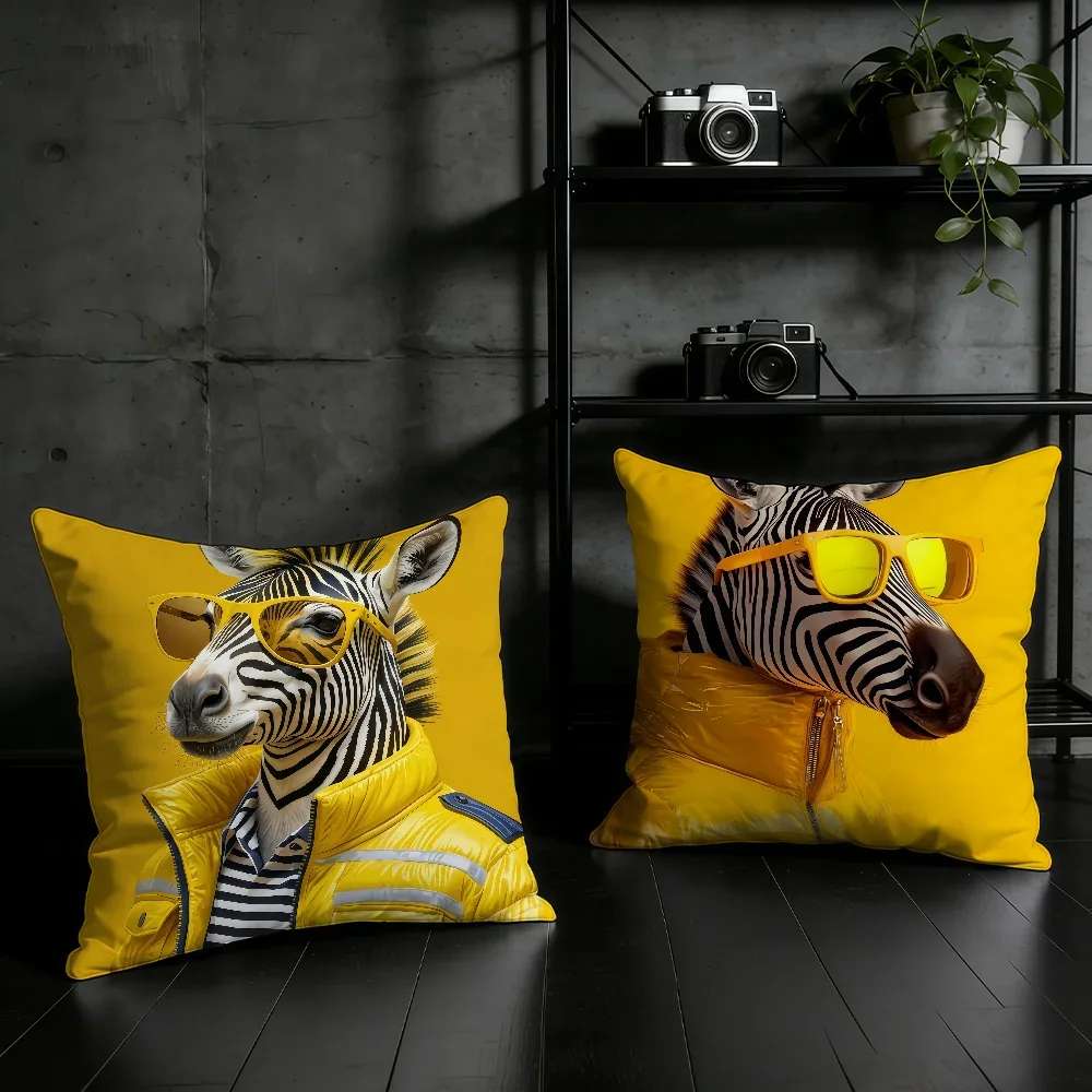 Yellow Down Jacket Zebra cushion cover Birthday Anniversary Gifts Double Sided Printed Zipper Cushion Cover Soft Skin Bedding