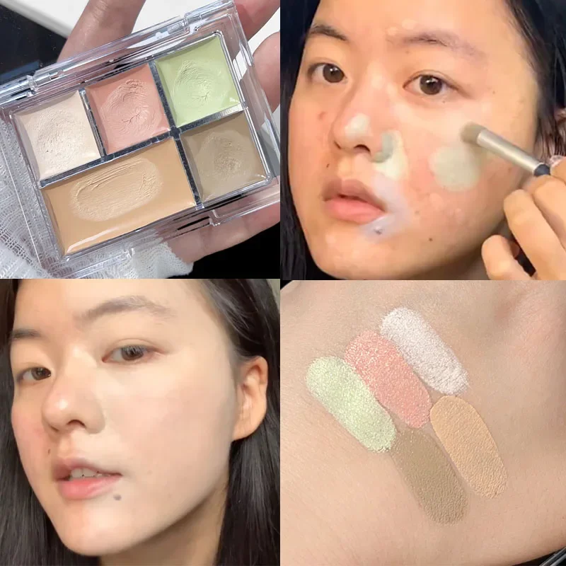 Paleta correctora de colores FAMOTY resistente al agua de 5 colores, duradera, hidratante, poros invisibles naturales, incluso el color de la piel, cosméticos básicos
