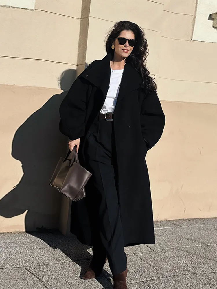 

Женское модное шерстяное пальто оверсайз, осеннее элегантное вечернее пальто с воротником-стойкой, 2300, легко сочетается, уличный плащ, одежда