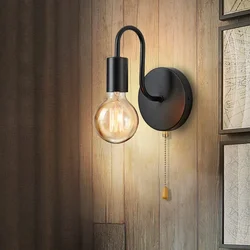 Lámpara de pared Industrial nórdica, candelabro de hierro negro E27, iluminación interior, mesita de noche, baño y dormitorio, accesorio de decoración