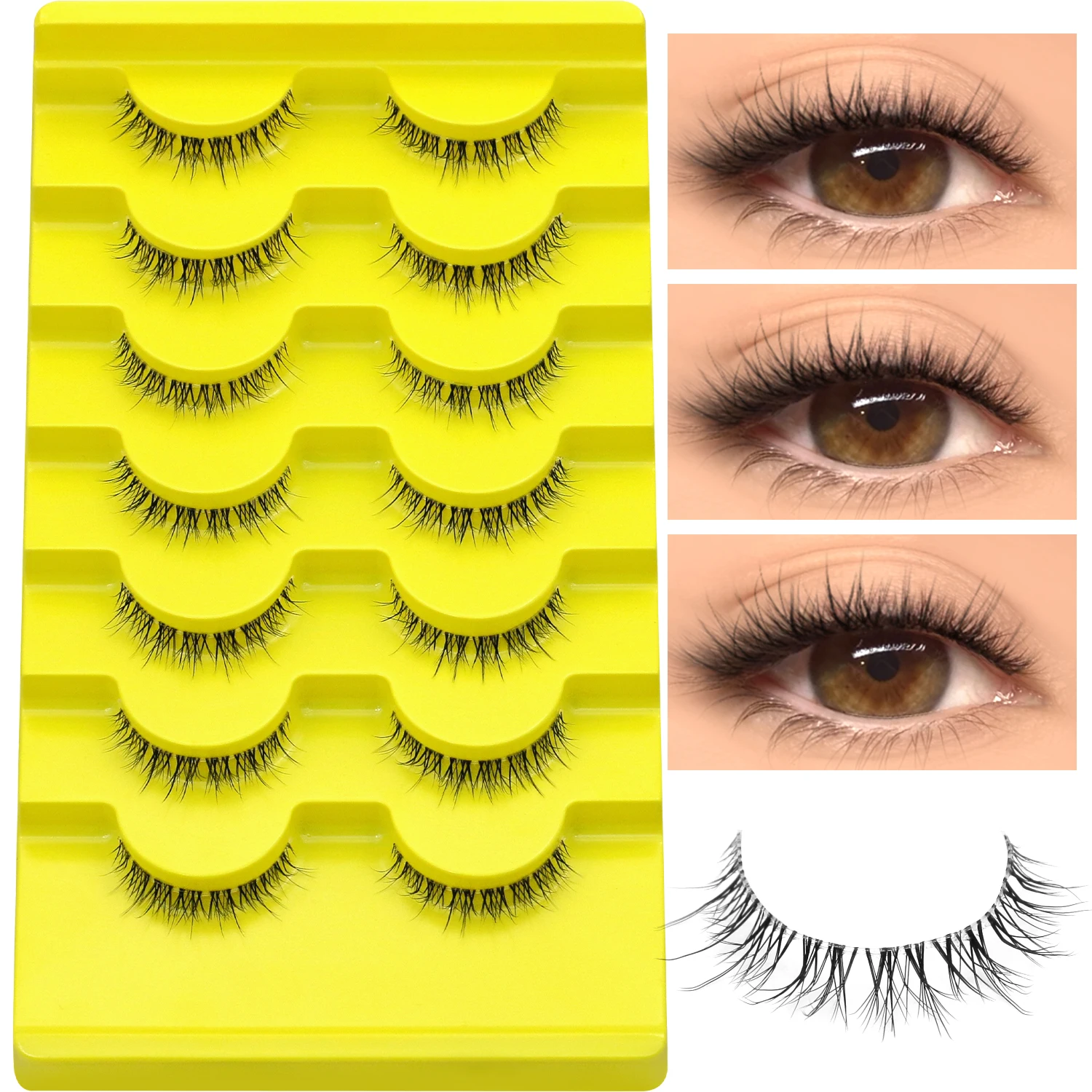 VELTRINAY Short Natural Lashes Wispy Crossed False Eyelashes Natural Look Faux Mink Clear Band Fake Lashes Makeup