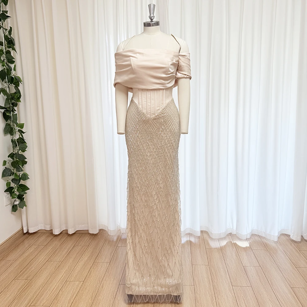 فستان سهرة أنيق عاري مكشوف الكتفين حورية البحر فاخر مطرز طويل رسمي للحفلات الراقصة وحفلات الزفاف للنساء مخصص 2025