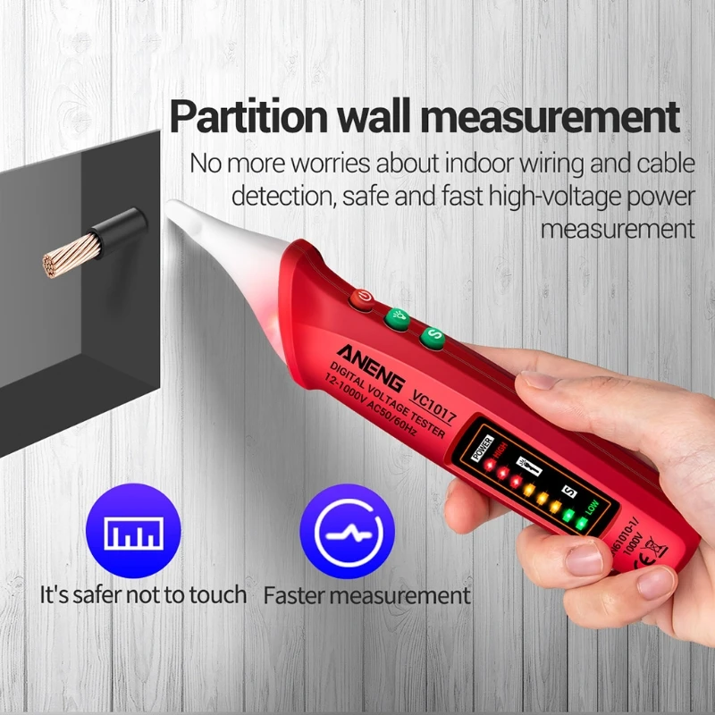 ANENG- VC1017 AC Voltage Detector Tester Meter 12V-1000v Non-contact Pen Style Electric Indicator LED Voltage Pen Drop Shipping