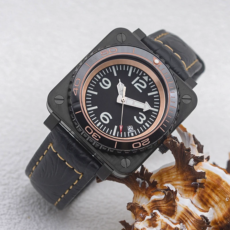 NH35 quadrante nero orologio quadrato in acciaio inossidabile vetro zaffiro Fit NH35 NH36 movimento automatico 20ATM orologio subacqueo impermeabile