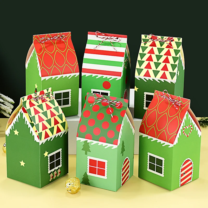 

12pcs Christmas House Shape Gifts Candy Boxes Cookie Snack Packaging Box Christmas Party Decoration For Home Xmas 2025 Navidad