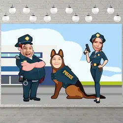 Policeman Uniform Backdrop Pretend Play Party Game Large Police Dog Face Photo Booth Props Cops Theme Photography Background