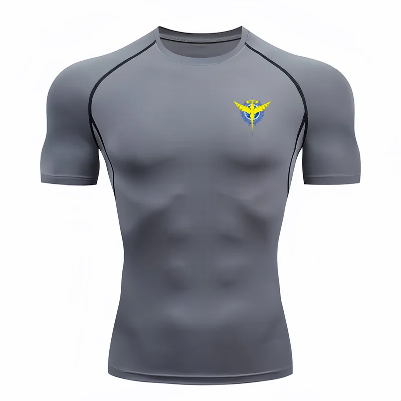 Bandai Gundam 00 Men's T-Shirt, Celestial Being Logo Printed, CompressionFitnessBodysuit,Quick-DryShort SleeveforSports & Workou