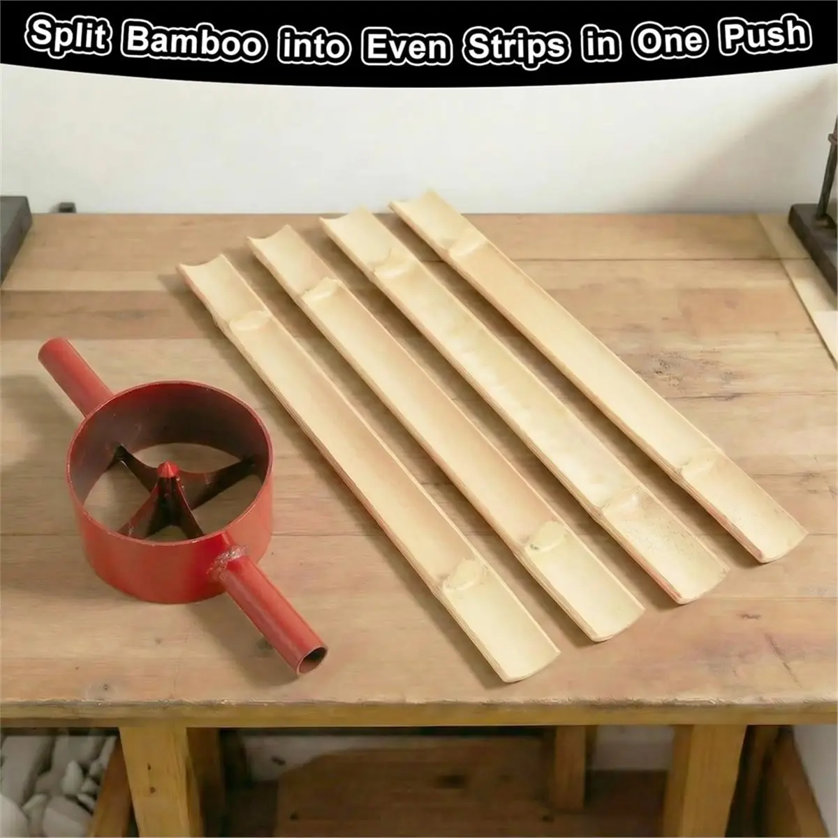 NOCM 4 Cut Bamboo Splitter 5.5 Inch Bamboo Split Steel Manual Dividing Splitting Tool with Both Side Handle Blade for Farm A