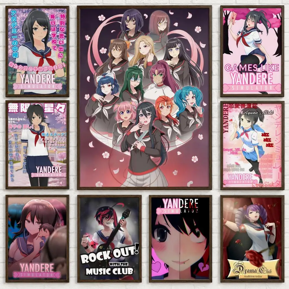 Game Yandere Simulator Poster Self-adhesive Art Waterproof Paper Sticker Coffee House Bar Room Wall Decor