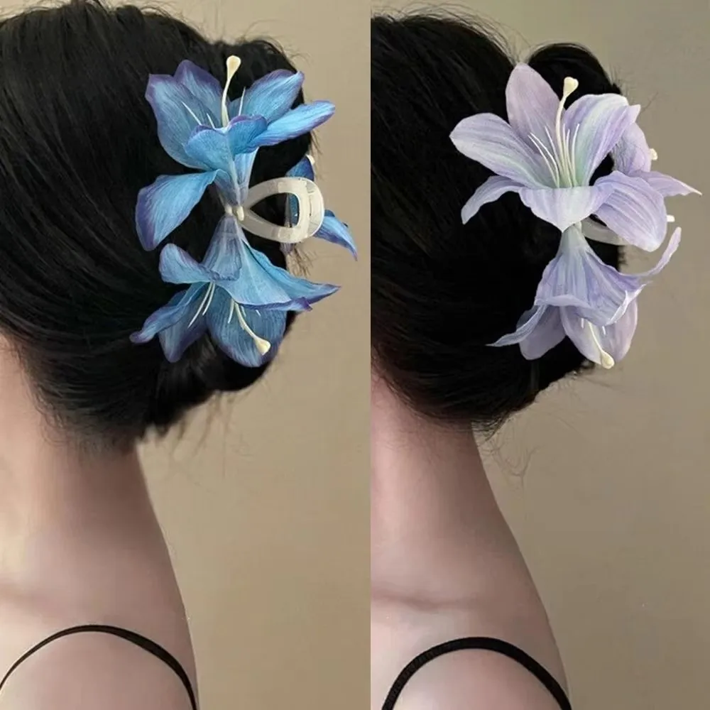 1 szt. Modna Fioletowa Lilia Kwiatowa Spinka Rekin do Włosów Super Wróżkowa Plastikowa Klamra do Włosów Akcesoria do Włosów
