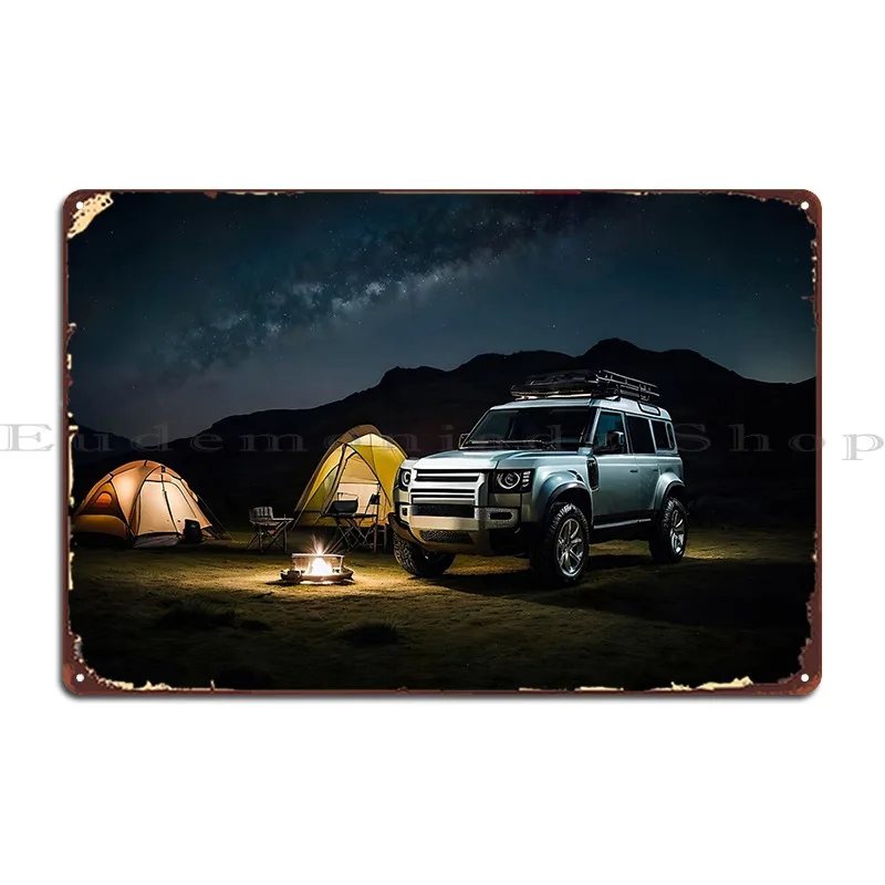 Land Rover Defender Suv Car Camping And Starry Sky Metal Signs Wall Plaque Cinema Personalized Bar Cave Tin Sign Poster