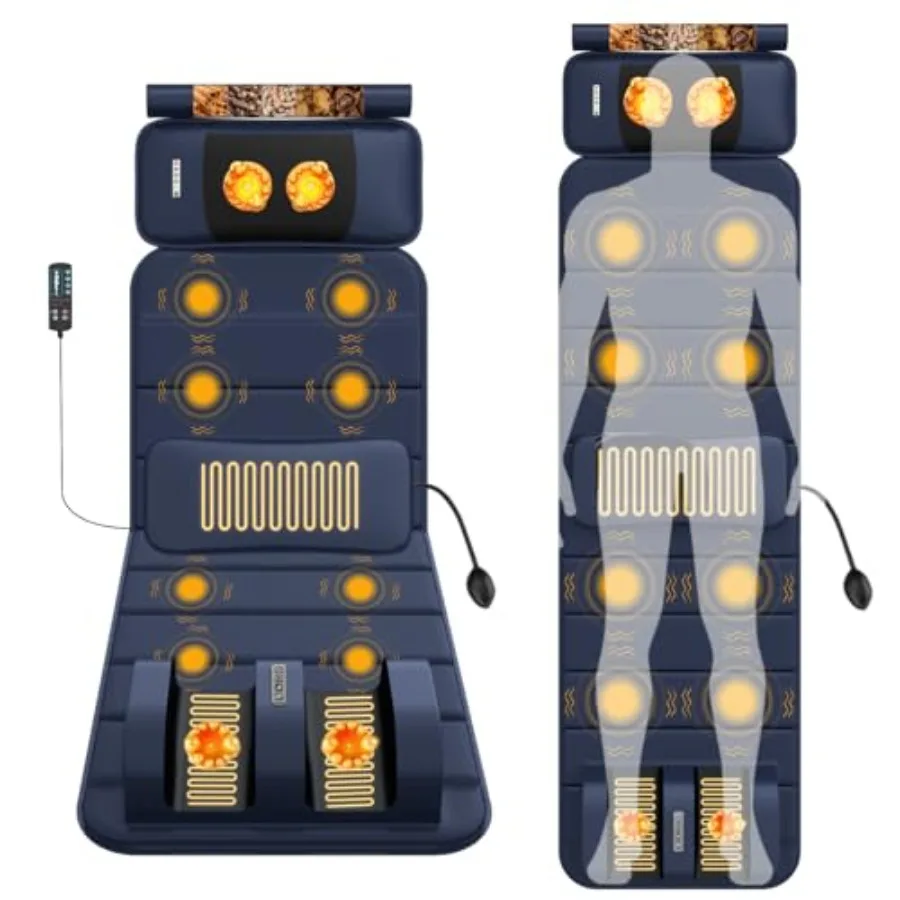 

Массажный коврик для всего тела с подогревом, 9 режимами вибрации и 10 вибромоторами, с отсоединяемым массажером для шеи