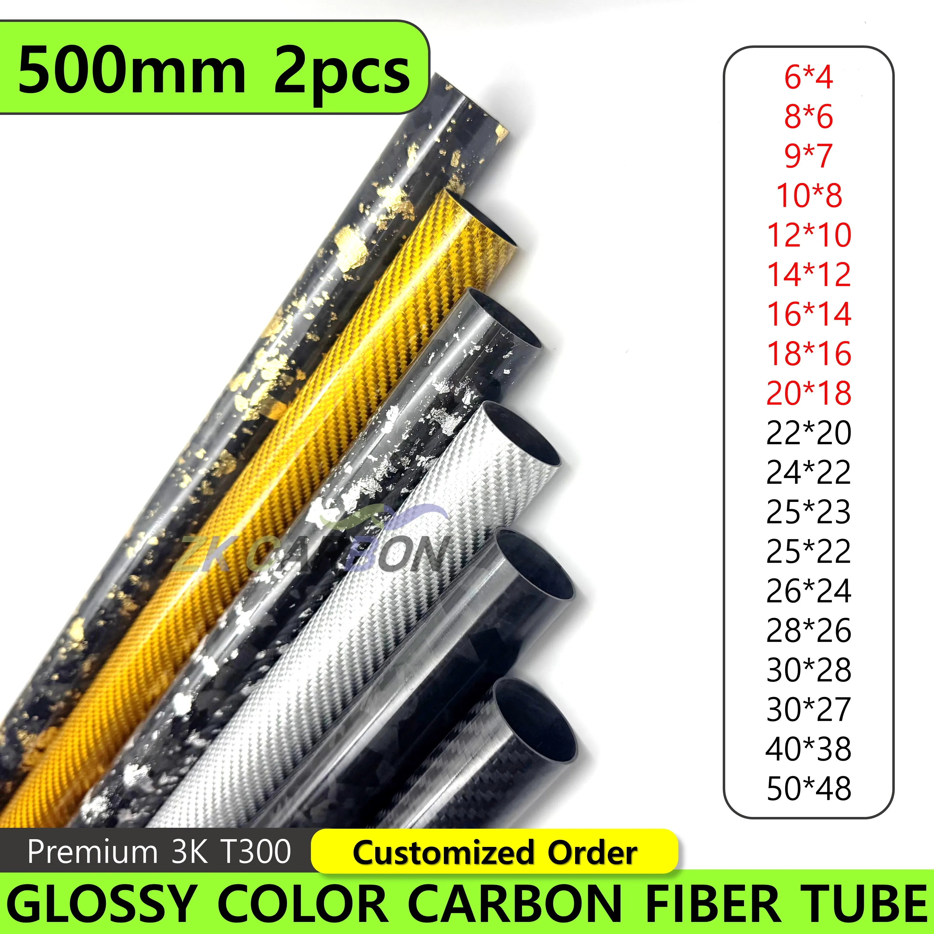 2Pcs/lot 500mm Forged Carbon Fiber Tube OD 6mm 8mm 10mm 12mm 14mm 16mm 18mm 20mm for RC Drone UAV Parts Glossy Twill Weave