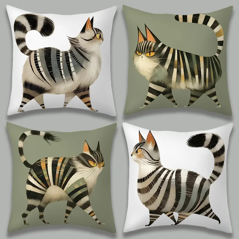 

Художественный иллюстративный рисунок полосатого кота, наволочка с цифровой печатью, короткий плюш, подходит для комнат, спален, диванов, чехол для декоративной подушки.