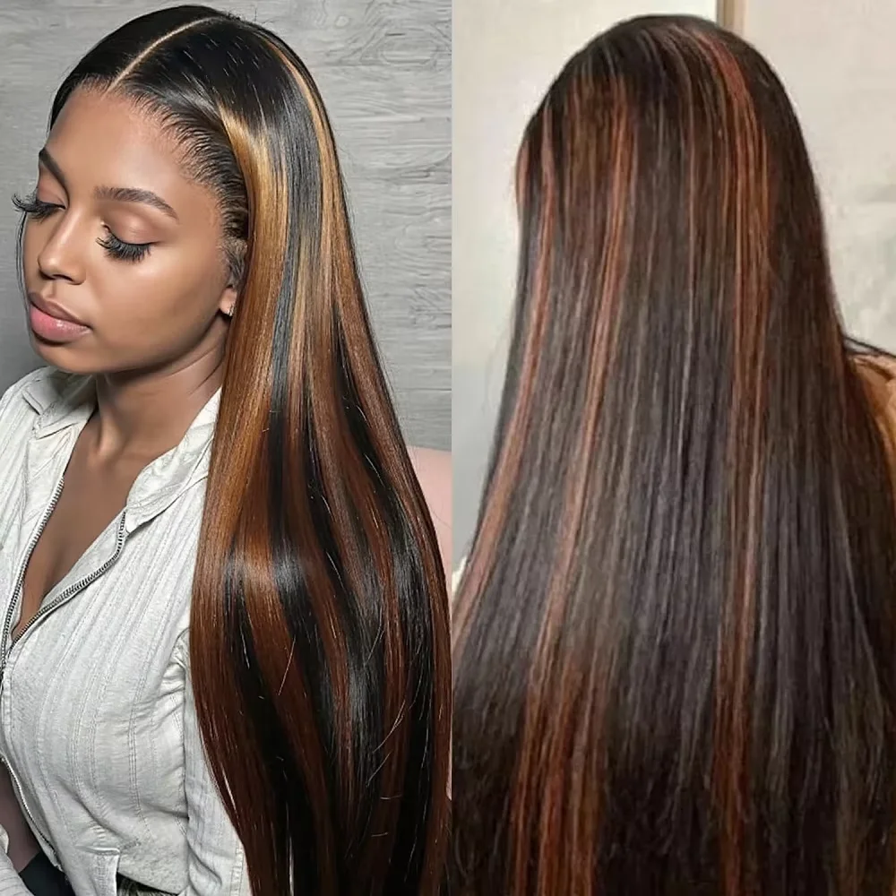 Modische FB30 Highlight Glattes Haar Perücke 13x4 13x6 HD Transparente Spitze Vorgezupfte Natürliche Haarlinie 200% Dichte Weiche Lange Perücke für Frauen