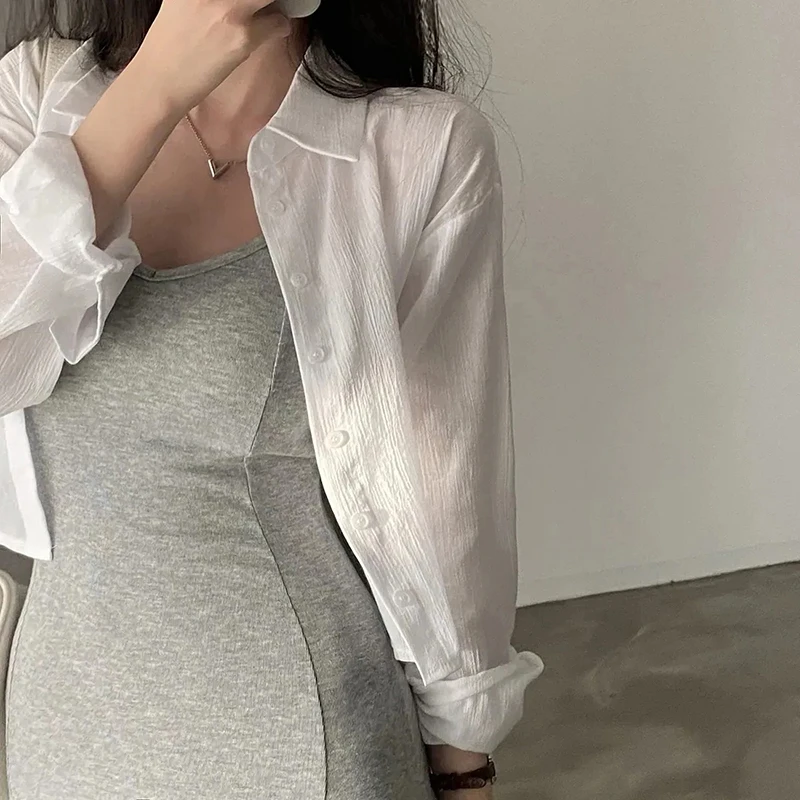 2024 Summer Sunscreen Shirt Women Sexy Backless Chiffon Sun Protection Cardigan Tops Woman Solid Color Loose Casual Blouse Mujer