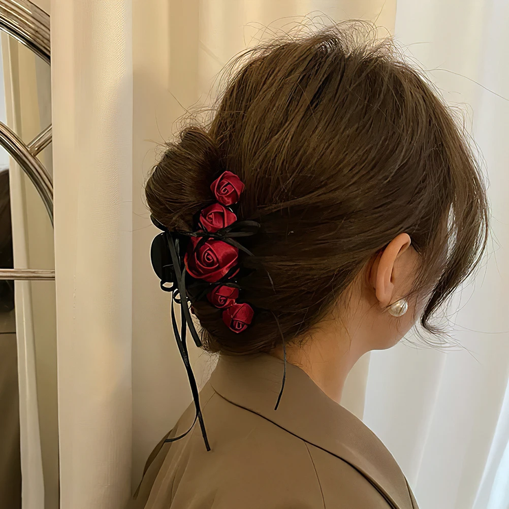 

Hairpin Bath Clip Claw Clips Fabric Barrette Fancy Women Rose Floral for Thick Flower