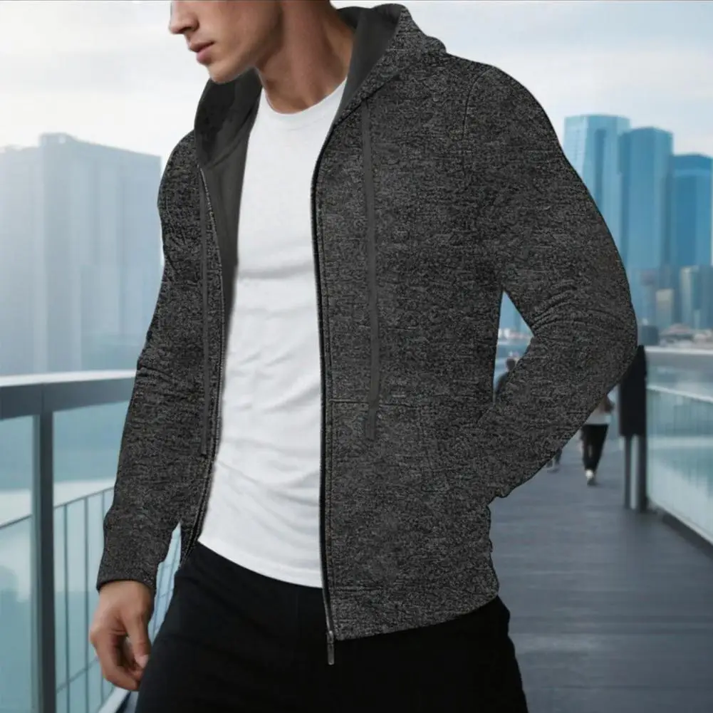 

Сплошное мужское пальто Мягкое мужское пальто Мужская повседневная куртка с капюшоном на шнурке и карманами на молнии Однотонный цвет на каждый день