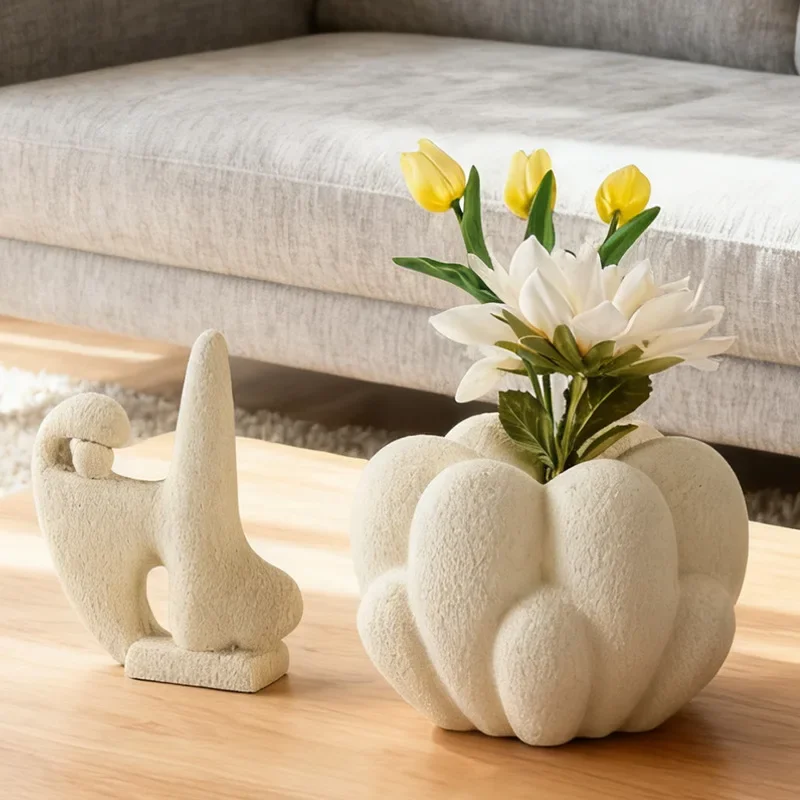Modern art sand and gravel grainy vase abstract geometric ornament combination model flower utensil matching