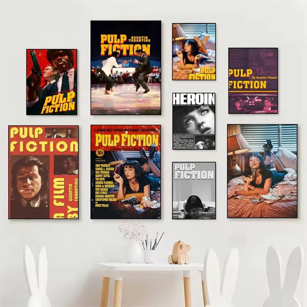90s Classic Movie P-Pulp F-Fiction Posters Fancy Wall Sticker for Living Room Bar Decoration Wall Decor