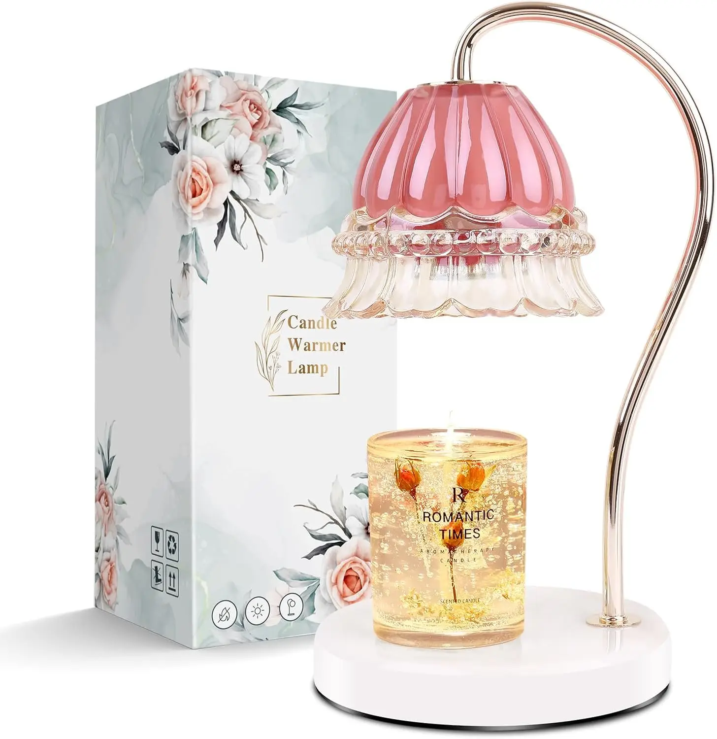 

Candle Warmer Lamp with Timer,Gifts for Mom,Marble Base and Glass lampshade,a Beautiful Flower Candle Lamp with 2 Bulbs