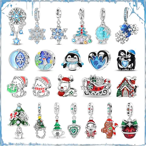 Winter Christmas 925 Sterling Silver Gingerbread Man Reindeer Snowflake Bell Charm Fit DIY Bracelet Necklace Holiday Gifts