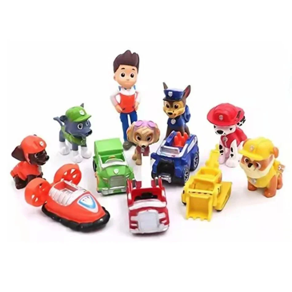 12pcs Paw Patrol figures Pawed Canina Anime cartoon PVC model doll Toys Car Canine Children birthday Christmas gift