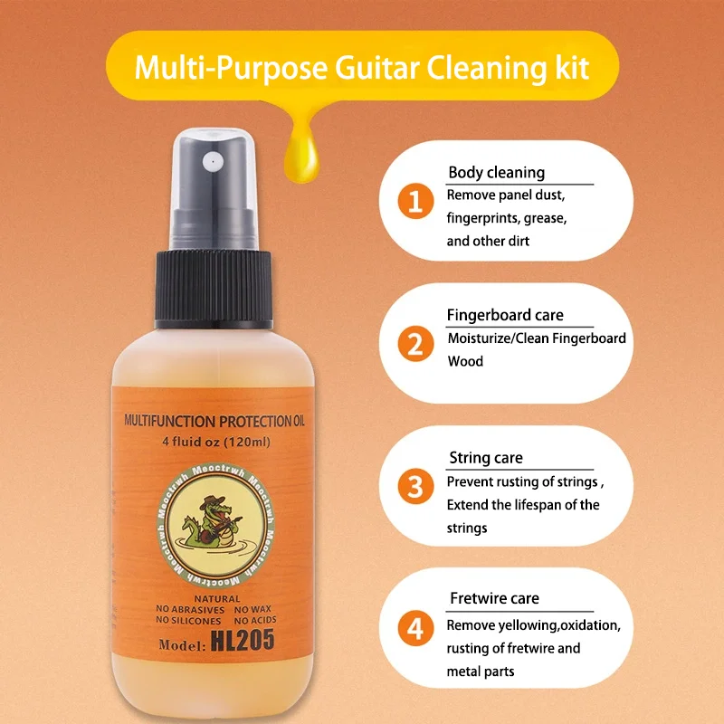 120ML Music Instrument Cleaning Oil All In One Bottle For Guitar Ukulele Violin Strings Fingerboard Cleaning And Maintenance