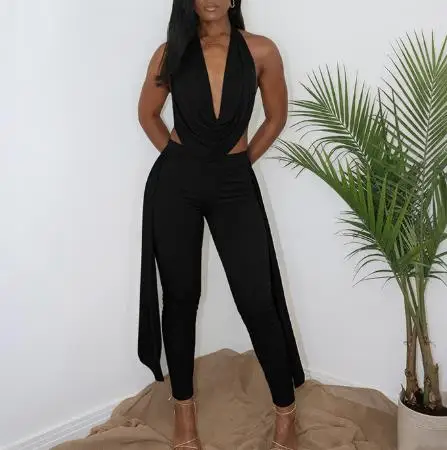 

2026 Spring/Summer New Women's Fashion Sexy Solid Color Waist Hanging Collar and Solid Color Pants Women's Clothing