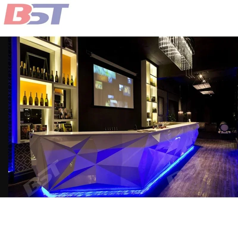 custom.Simple Modern L Shape Home bar Idea Designs Indoor White Artificial Stone Wine bar Counter Sale