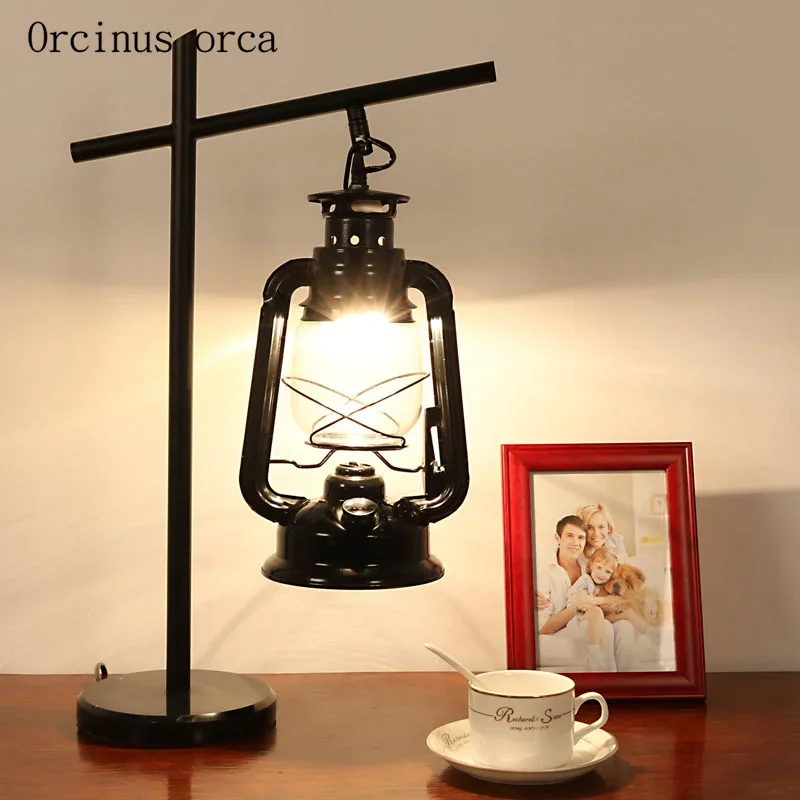 American style rustic kerosene lamp living room bedside lamp Nordic Industrial Wind iron LED desk lamp free  shipping