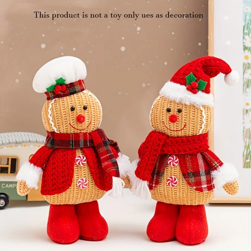 2pcs/set Knitted Gingerbread Man Plush Doll Creative Christmas Decoration for Scene Setting Hotel and Mall Decor