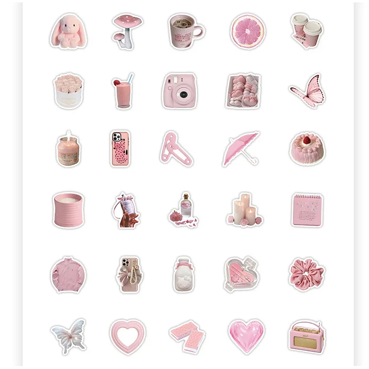 مجموعة ملصقات وردية لطيفة (100 قطعة) - ديكور باستيل كاواي لزجاجة المياه والمذكرات - تسجيل مورهان وكانتيك لمتجر يور لايف #4