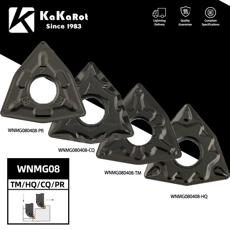 KaKarot 10PCS Carbide Insert WNMG080408 WNMG080404 TM HQ CQ PR Rough Semi Finishing For Steel Turning Tool lathe Black XT1028