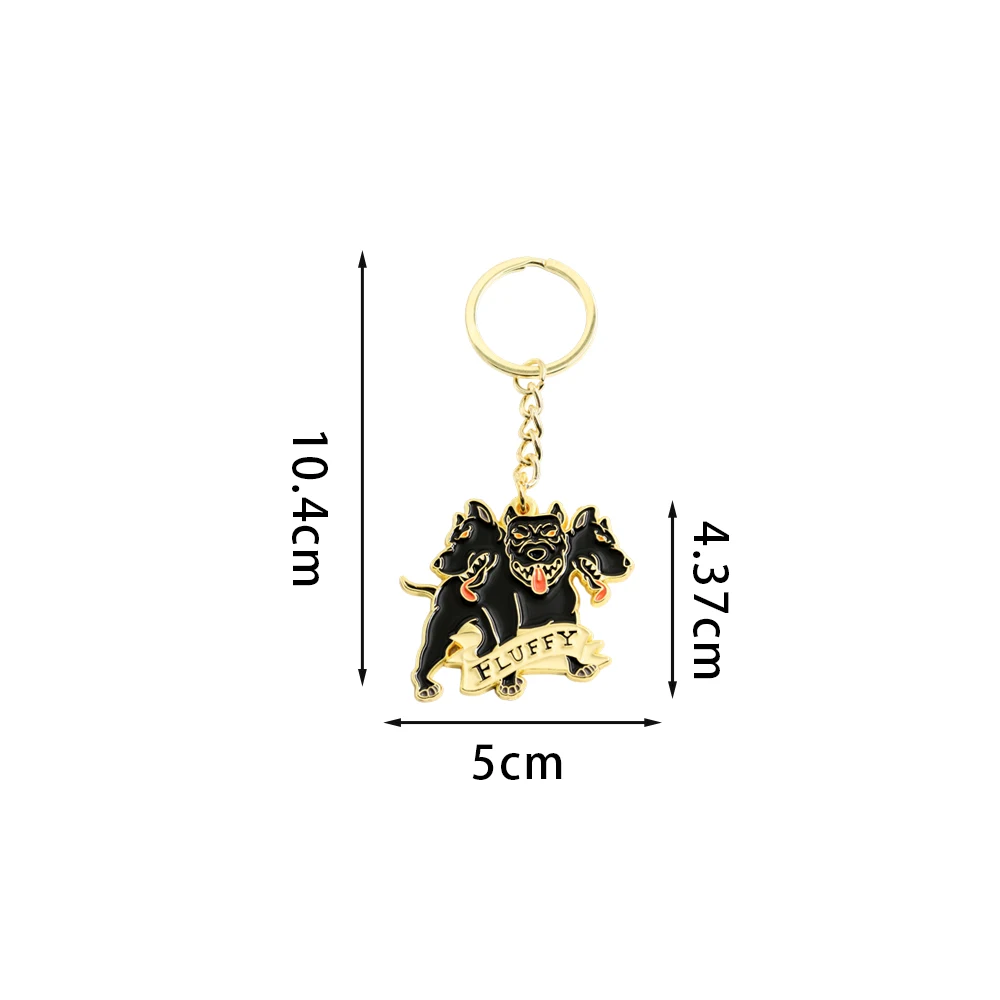 Three Headed Dog Fluffy Keychain Cerberus Hell Hound Key Ring Patron Saint Pendant Magical Creature Jewelry