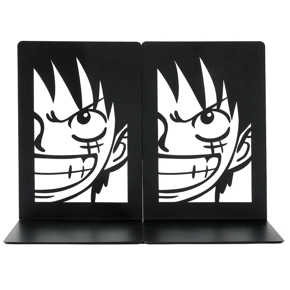 2pcs Anime One Piece Luffy Book Ends, Non-Slip Metal Book Ends Office Bookends for Fans Collection Organise Desktop Bookends