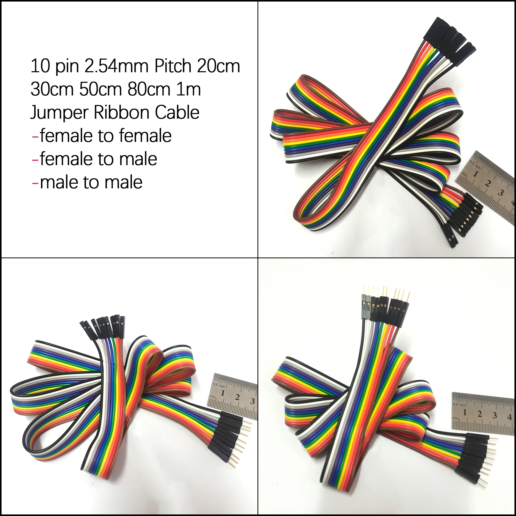 10P Regenbogen-Jumper-Verlängerungskabel, 2,54 mm Rastermaß, Stecker auf Stecker, Stecker auf Buchse, Buchse auf Buchse, Draht für Breadboard DIY, 0,2, 0,3 m, 0,5 m, 1 m – Detail 1