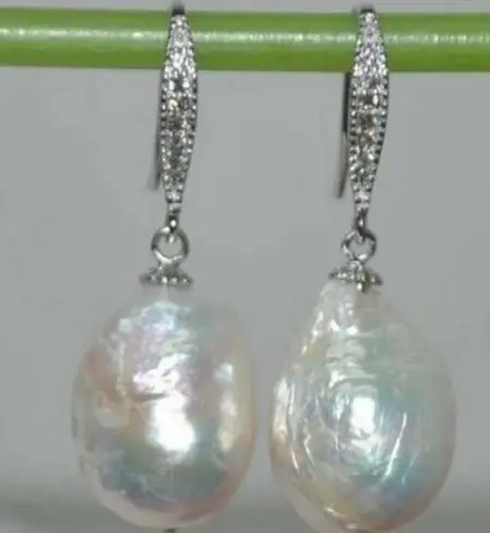 

Charming pair of huge South Sea white pearl dangle earring 925 sterling silve