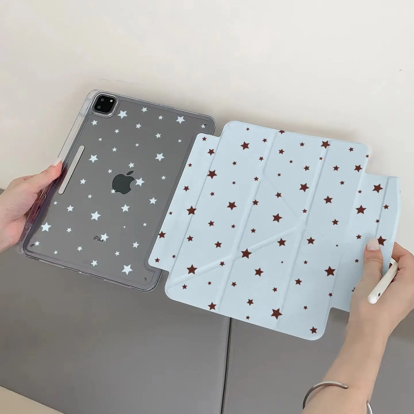 Korean Blue Full Screen Star Y2K Tablet Case For iPad Pro 13in 11th M5 M4 12.9in A16 7/8/9/10th Air4/5/6/7 11in M2 M3 Mini Cover