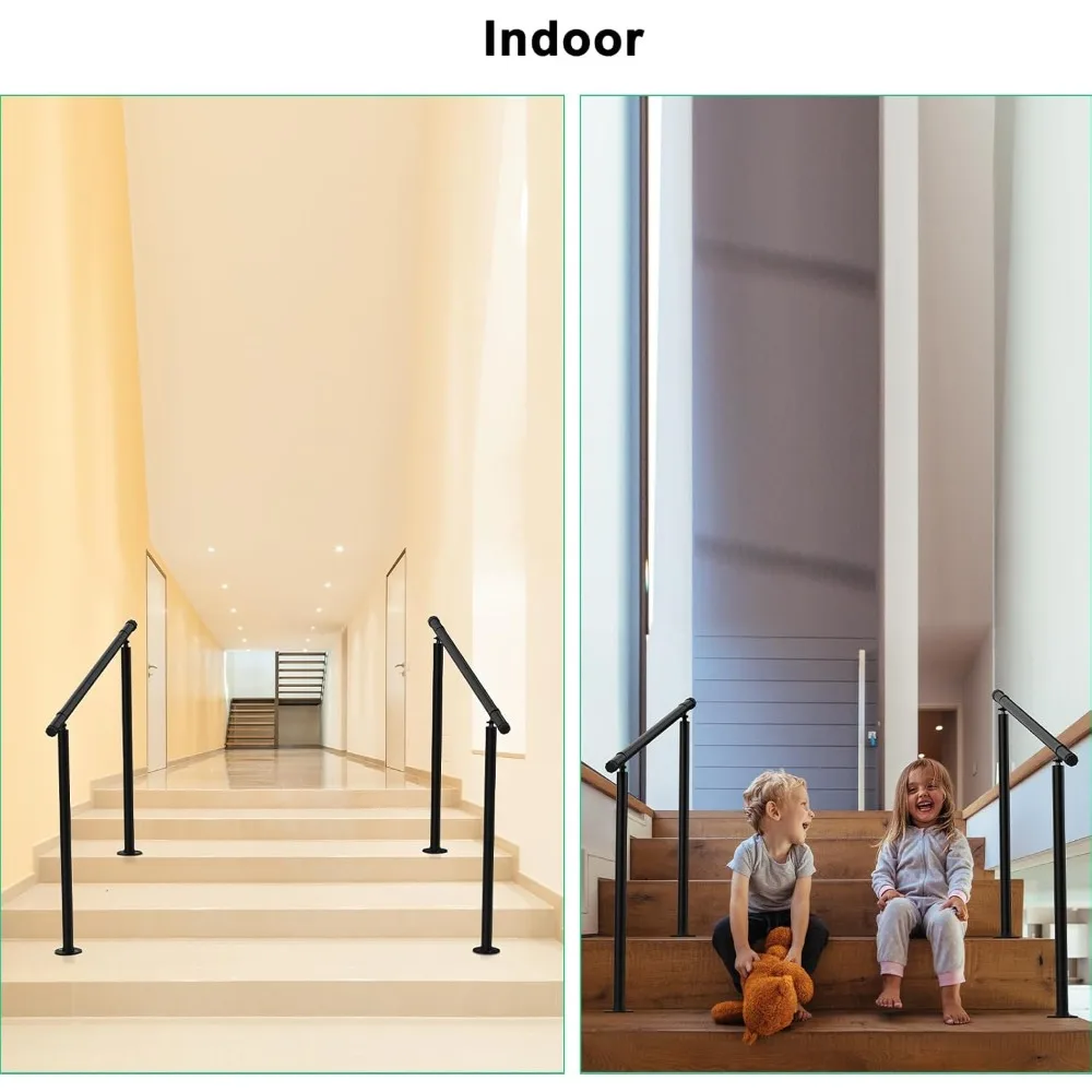 2 Pack Handrails for Outdoor Steps,2 to 3 Steps HandRail Outdoor Stair Railing, Metal Porch Railing, Deck Hand Rail