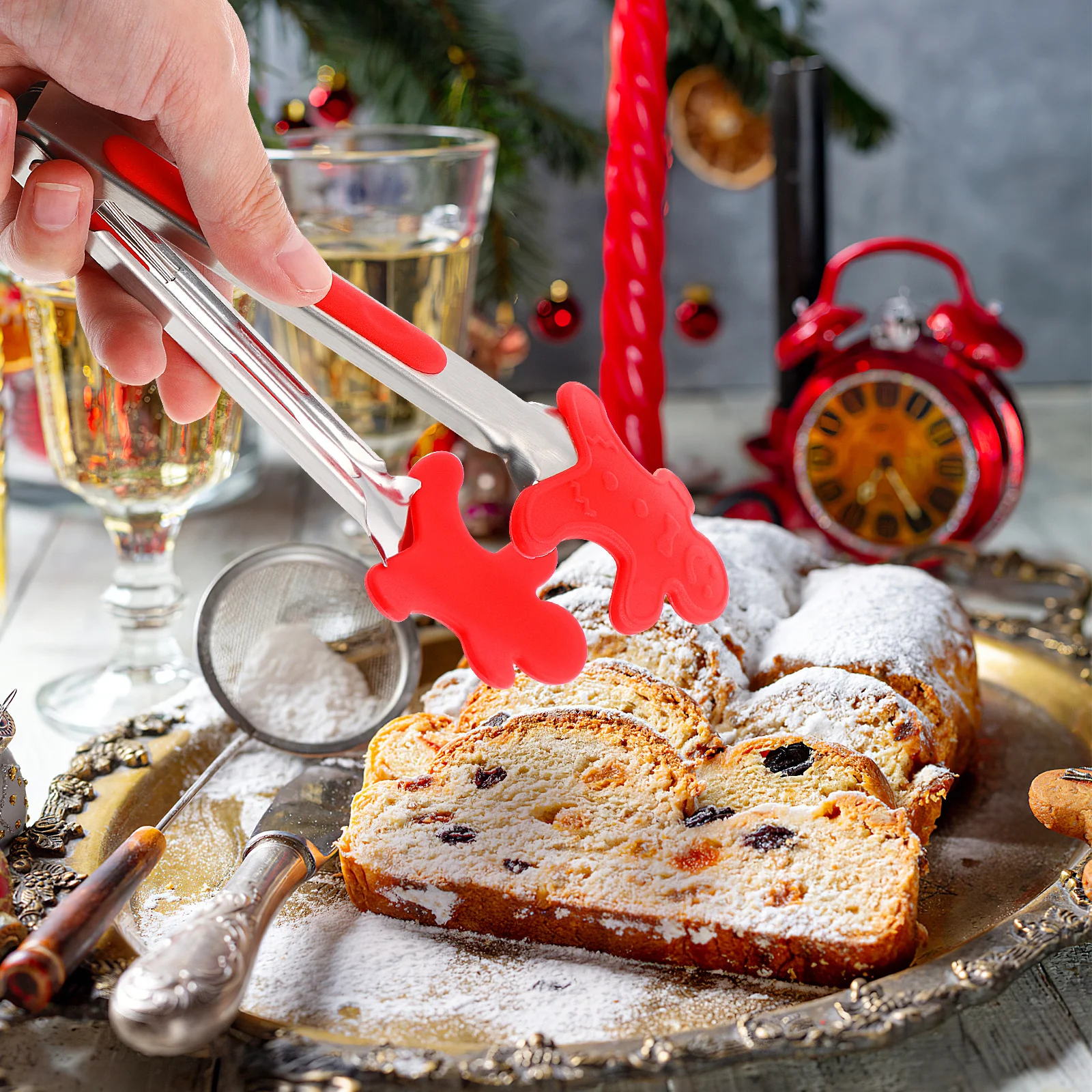 

3pcs Christmas Food Tongs Heat Resistant Silicone Tips Nonslip Buffet Serving Tongs For Bbq Salad Bread Steak Kitchen Cooking