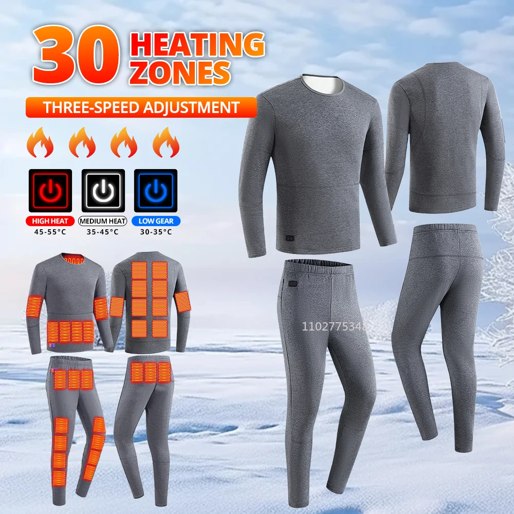 30 Areas New Heated Underwear Winter Thermal Underwear Women Men Heating Jacket Winter Accessories USB Electric Heating Clothes