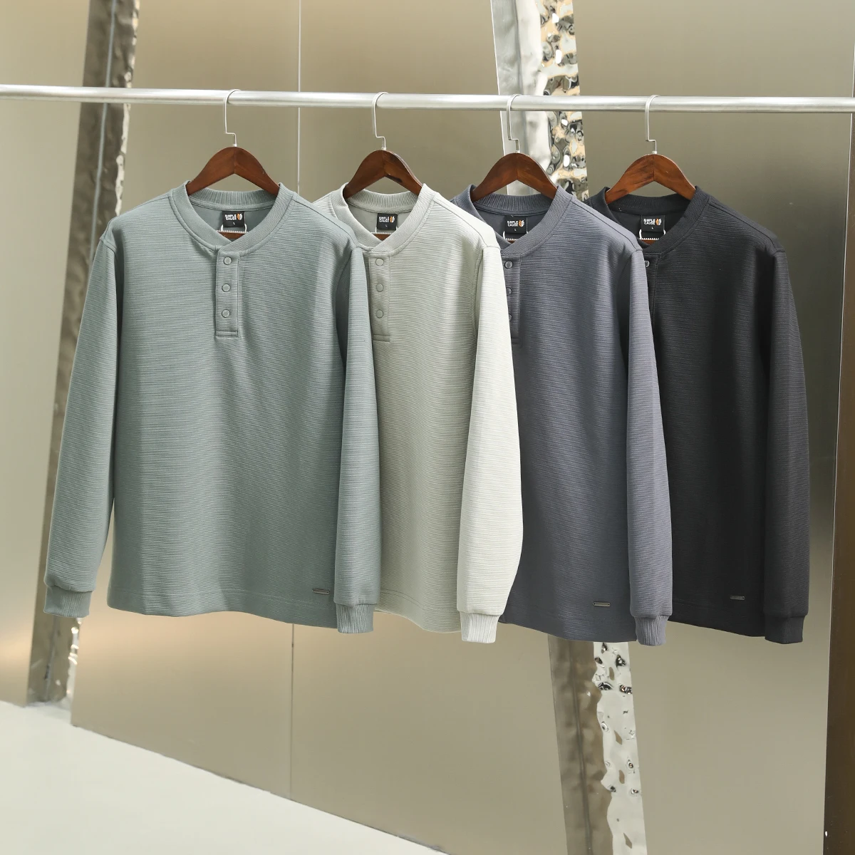 

Comfortable Retro Henry Collar Men's Sweatirt Pure Color Casual Faionable Autumn Long Sve Cotton Fabric Skin-friendly