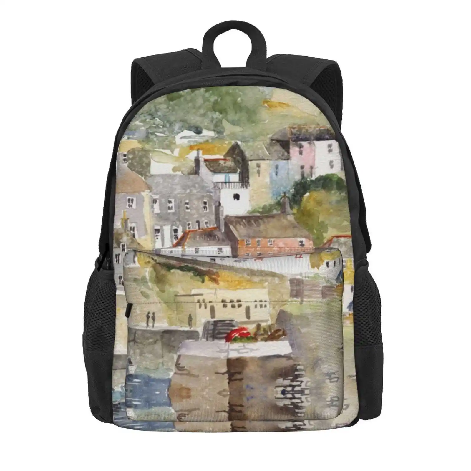 Mevagissey, Cornwall Hot Sale Schoolbag Backpack Fashion Bags Harbour Boats Fishing Village Cornwall Mevagissey Mcnaughton Art