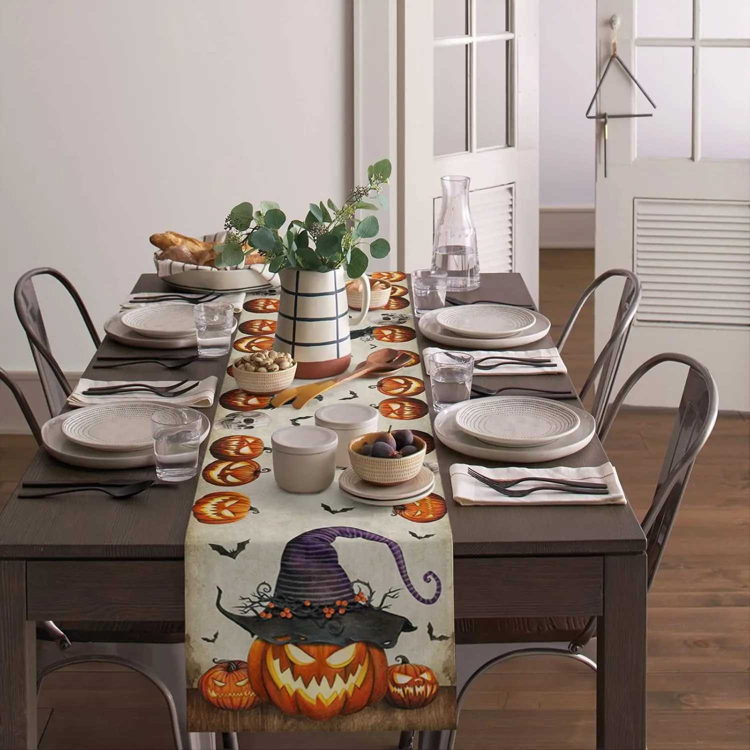 Sciarpe da toeletta runner da tavolo con zucca di Halloween, decorazioni per la casa vintage con zucca di pipistrello horror per la festa di nozze