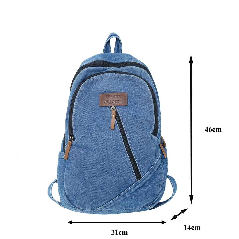 Denim Women\'s Backpack Canvas Shoulders Bag Sports Knapsack Large Packbag Travel Rucksack Student Jeans Mochila Y2K Bookbag Ins