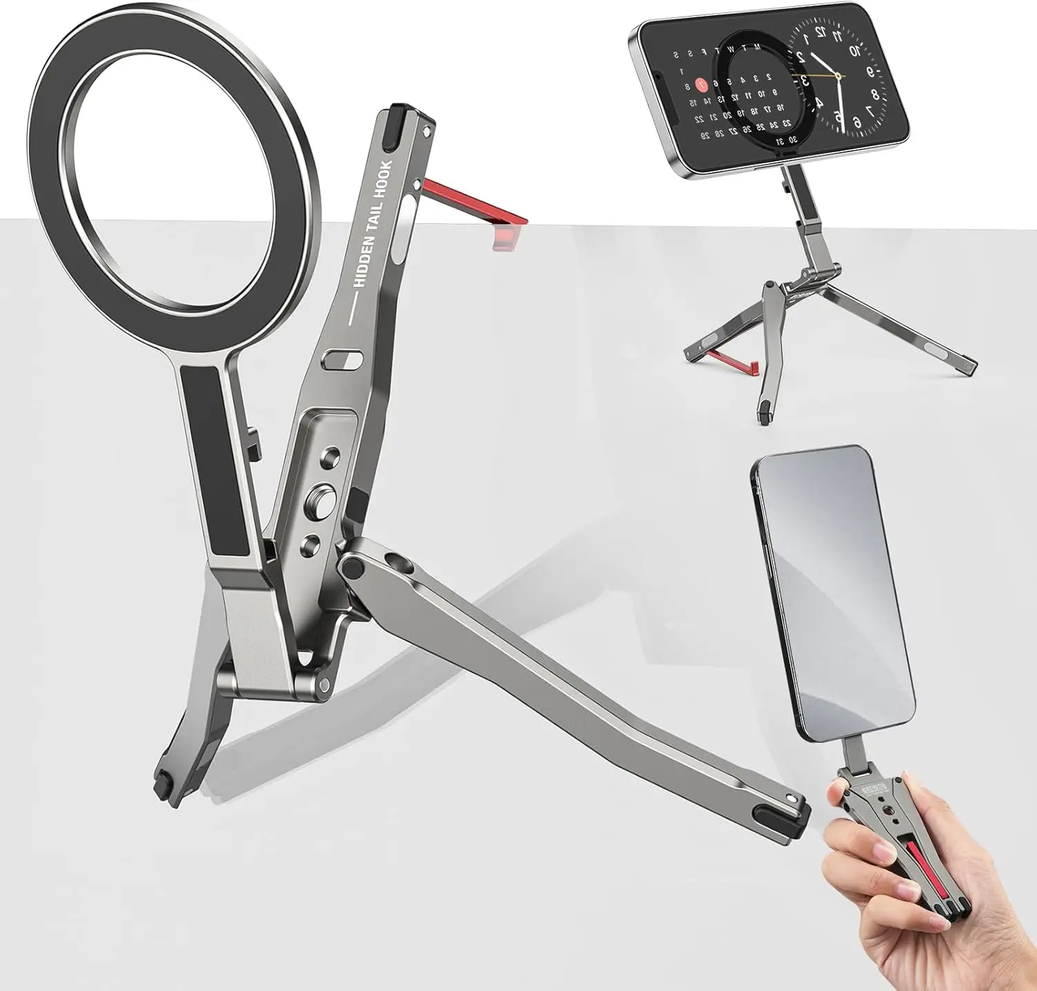 

Magnetic Pocket Phone Tripod Foldable with Hook, MG-05G Phone Holder Compatiable with Magsafe for iPhone 16 15 14 13 12