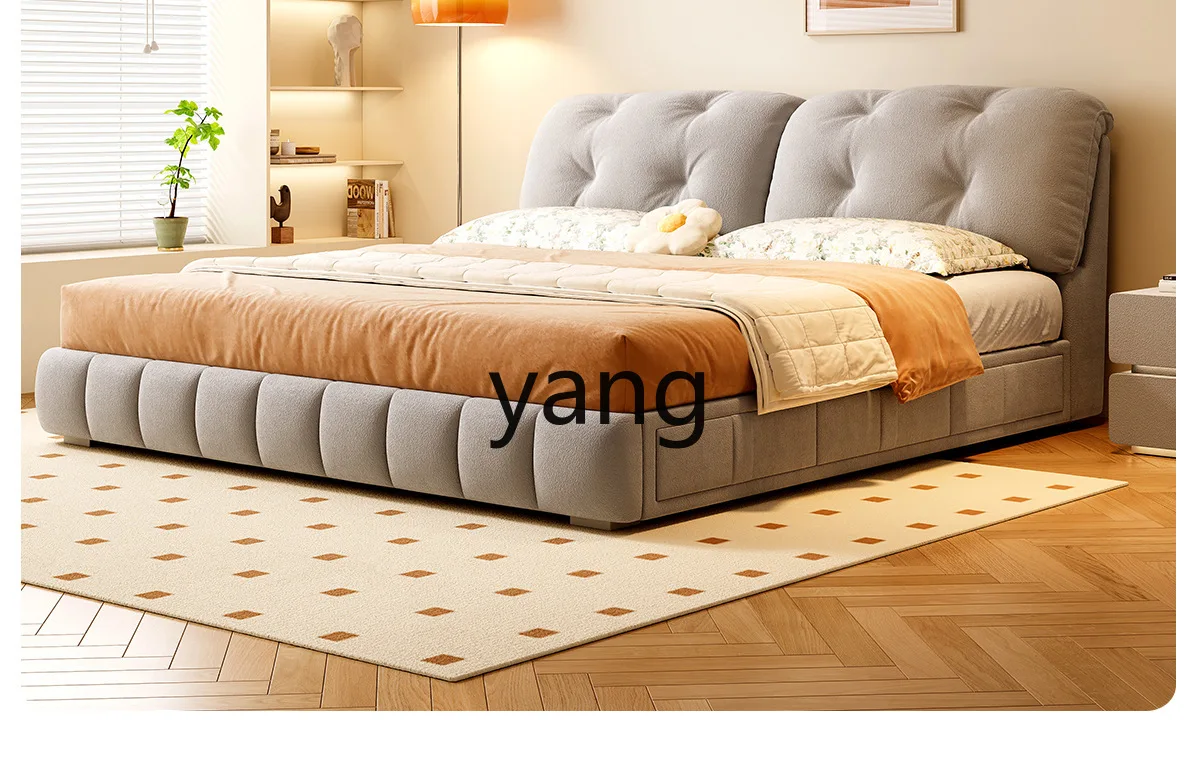 LTTクリームウィンドクラウドベッド モダンシンプルマスターベッドルーム ハイボックス収納引き出し付きファブリックベッド