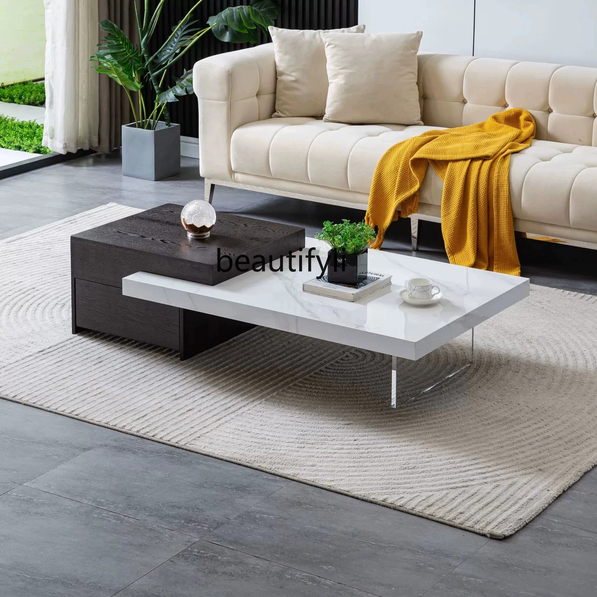 

Italian Style Light Luxury Minimalist 2025 New Coffee Table Living Room High-End Feel Rock Plate Square